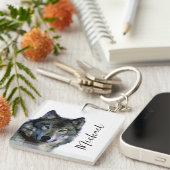 Porte-clés Wolf Portrait Votre nom Écriture personnalisée (Devant Droit)