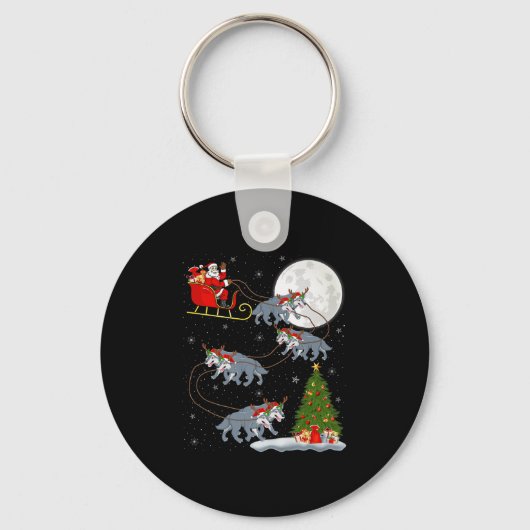 Porte-clés Wolf Santa Sleigh Flying Funny Magical Christmas P (Recto)