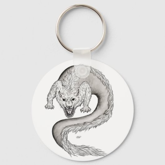 Porte-clés Wolfdragon noir et blanc Design (Recto)