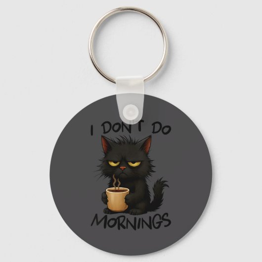 Porte-clés Womens I Don't Do Mornings Funny Quote Black Cat L (Recto)