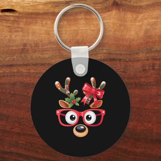 Porte-clés Womens Matching Family Christmas Reindeer Face Gle (Recto)