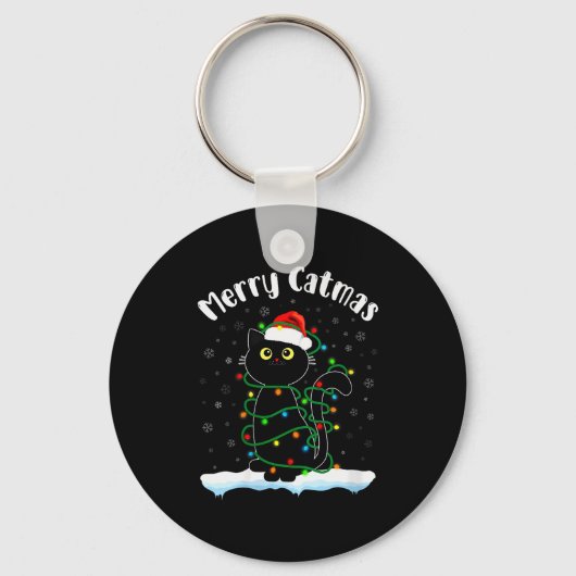 Porte-clés Womens Merry Catmas Cat Wearing Santa Hat Black Ca (Recto)