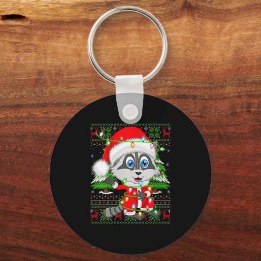 Porte-clés Womens Raccoon Christmas Lights Santa Costume Ugly (Recto)