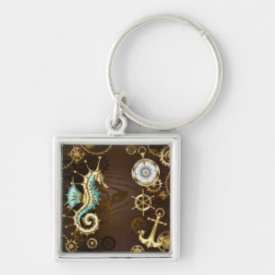 Porte-clés Wooden Background with Mechanical Seahorse