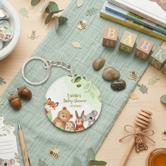 Porte-clés Woodland Cute Animals Greenery Baby Shower