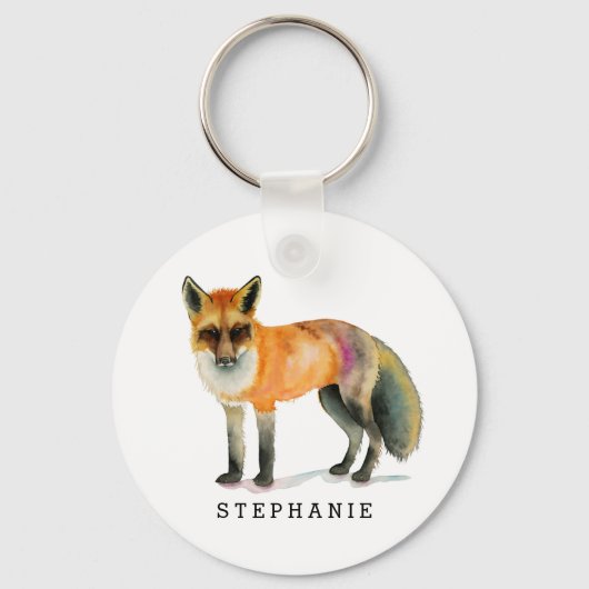 Porte-clés Woodland Fox Watercolor Personalized (Recto)