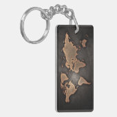 Porte-clés World map leather geographical brown (Devant gauche)