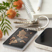 Porte-clés World map leather geographical brown (Devant droit)