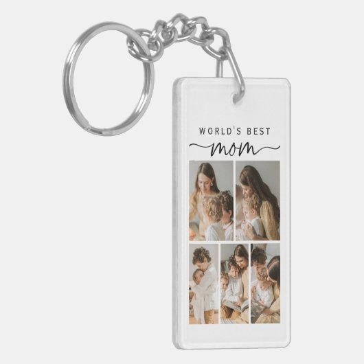 Porte-clés World's Best Mom Photo Collage Script Keepsake (Devant gauche)