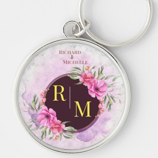 Porte-clés Wreath Floral Initial Letter Monogram Name Marble (Devant)
