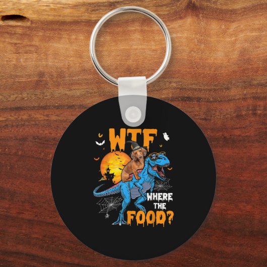 Porte-clés WTF Où La Nourriture Halloween Dachshund Chien T-R (Recto)