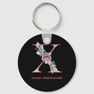 Porte-clés X Floral Monogramme Nom Lettres Porte - clé Rose A