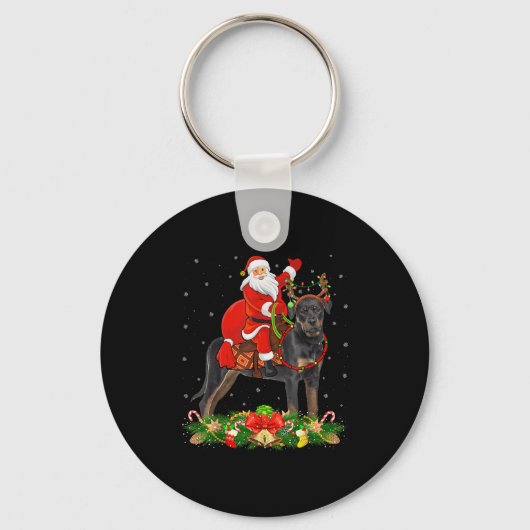 Porte-clés Xmas Decor Funny Santa Riding Rottweiler Dog Chris (Recto)