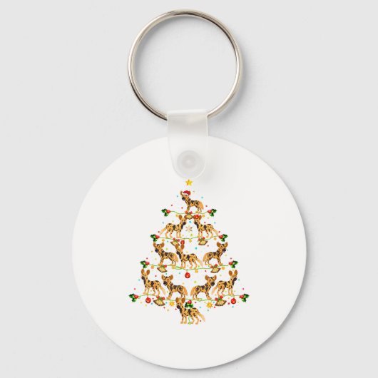 Porte-clés Xmas Lighting Santa African Wild Dog Christmas Tre (Recto)