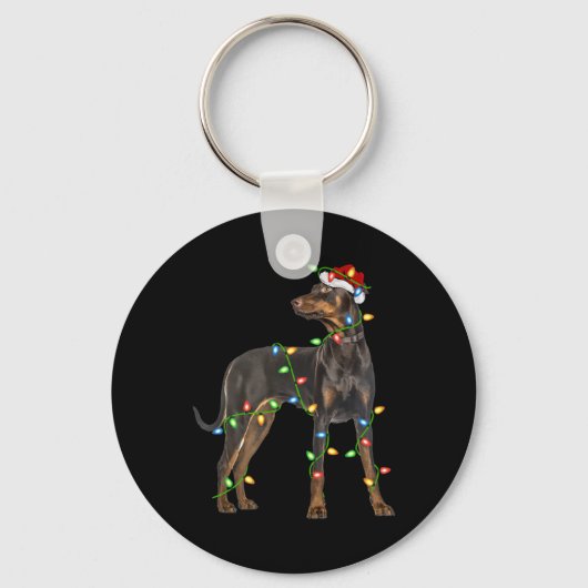 Porte-clés Xmas Lights Santa Hat Doberman Nscher Dog Christ (Recto)