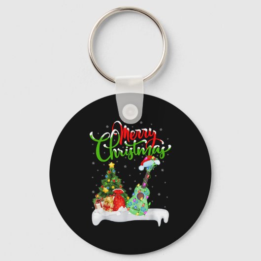 Porte-clés Xmas Tree Lights Santa Hat Musical Ukulele Guitar (Recto)