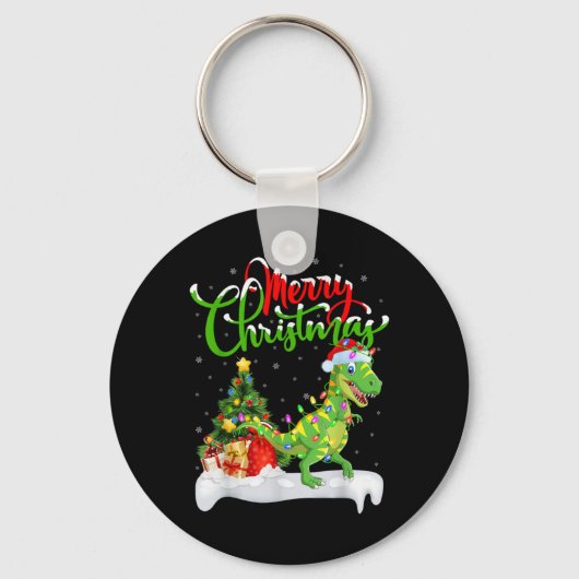 Porte-clés Xmas Tree Lights Santa Hat T Rex Dinosaur Christma (Recto)