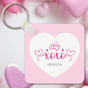 Porte-clés XOXO Texte personnalisé Photo Cœurs roses mignons