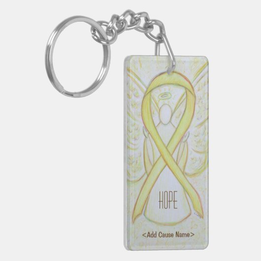 Porte-clés Yellow Awareness Ribbon Angel Personnalisé Porte - (Devant gauche)