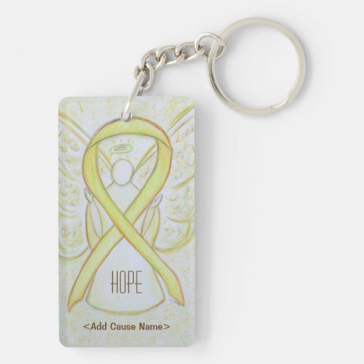 Porte-clés Yellow Awareness Ribbon Angel Personnalisé Porte - (Dos)