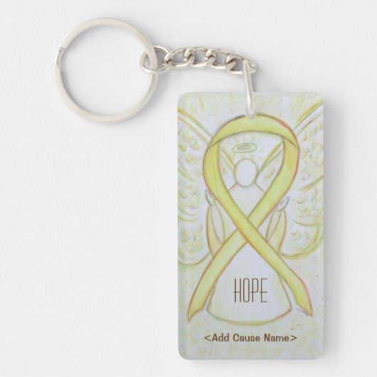 Porte-clés Yellow Awareness Ribbon Angel Personnalisé Porte - (Devant)