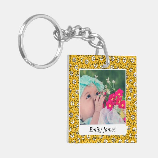 Porte-clés Yellow Flower Pattern Custom Photo Personalised (Devant gauche)