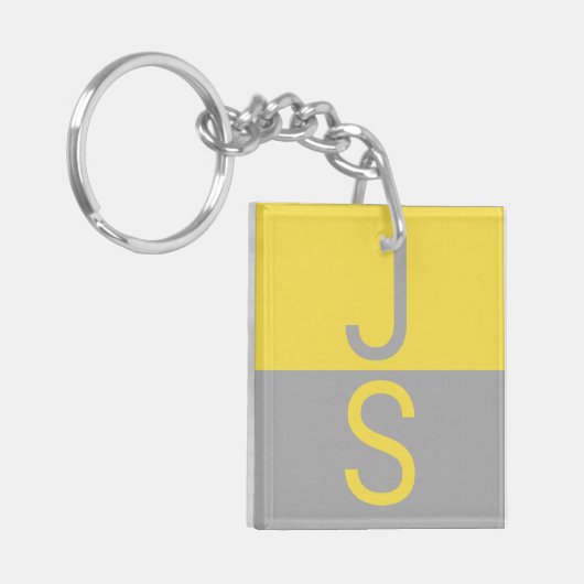 Porte-clés Yellow & Grey Modern Initials monogram (Devant gauche)