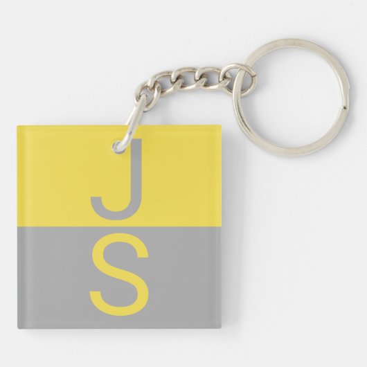 Porte-clés Yellow & Grey Modern Initials monogram (Dos)