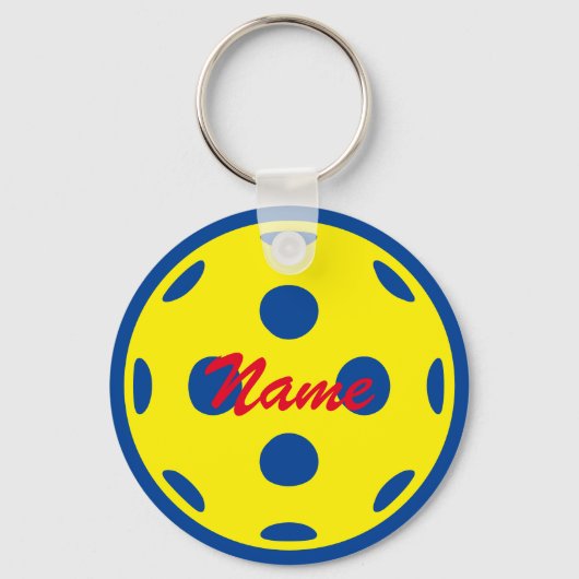 Porte-clés Yellow pickleball custom round metal keychain (Recto)