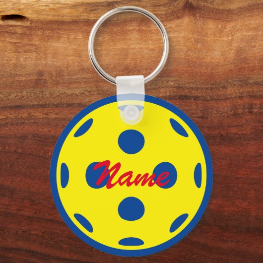 Porte-clés Yellow pickleball custom round metal keychain (Verso)