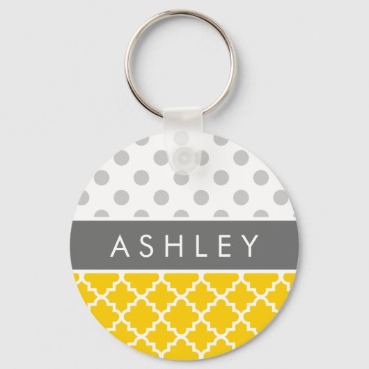 Porte-clés Yellow Quatrefoil and Grey Polka Dot Pattern (Recto)
