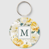 Porte-clés Yellow Watercolor Garden Flowers Monogrammed (Recto)