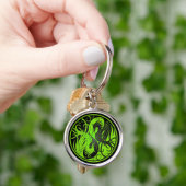 Porte-clés Yin vert et noir Yang Phoenix (main)