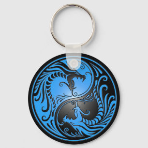 Porte-clés Yin Yang Dragons, bleu et noir