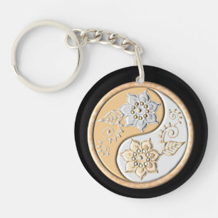 Porte-clés Yin Yang or et argent