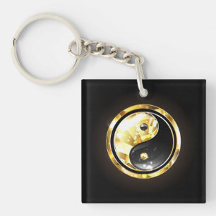 Porte-clés Yin Yang or sur noir