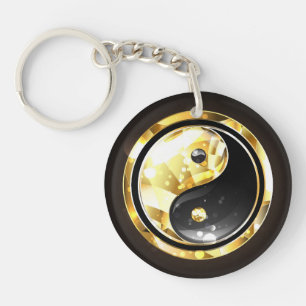 Porte-clés Yin Yang or sur noir