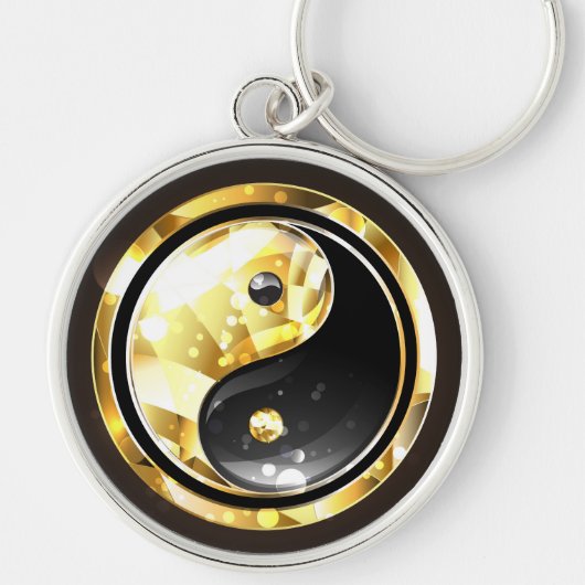 Porte-clés Yin Yang or sur noir (Devant)