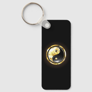 Porte-clés Yin Yang or sur noir