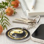 Porte-clés Yin Yang or sur noir (Devant droit)