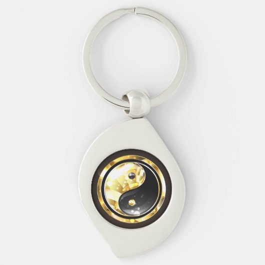 Porte-clés Yin Yang or sur noir (Devant)