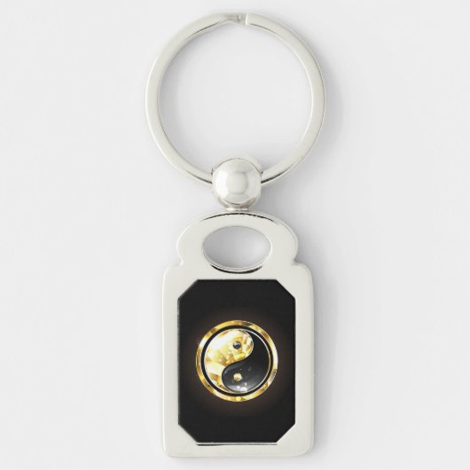 Porte-clés Yin Yang or sur noir (Devant)