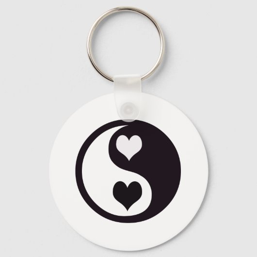 Porte-clés Ying et Yang Coeurs noir et blanc (Recto)