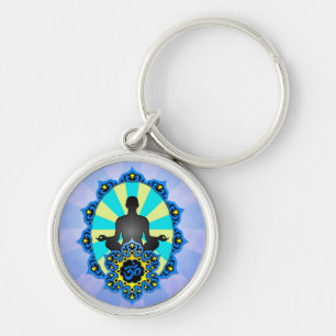 Porte-clés Yoga Aum de méditation, bleu et jaune