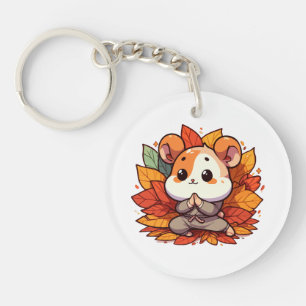 Porte-clés Yoga de hamster automnal kawaii