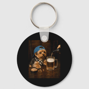 Porte-clés Yorkie Buvant de la Bière Dessin de Mème de Chien