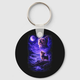 Porte-clés Yorkie hurle à la Lune Vintage Drôle de Chien