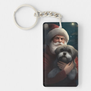 Porte-clés Yorkipoo avec le Père Noël Noël Festif
