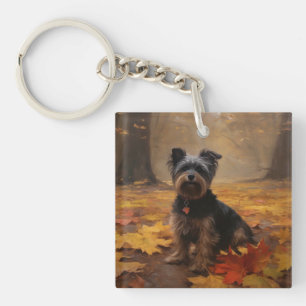 Porte-clés Yorkipoo dans les feuilles d'automne tombent inspi