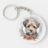 Porte-clés Yorkipoo Noël Wreath Festive Pup (Devant)